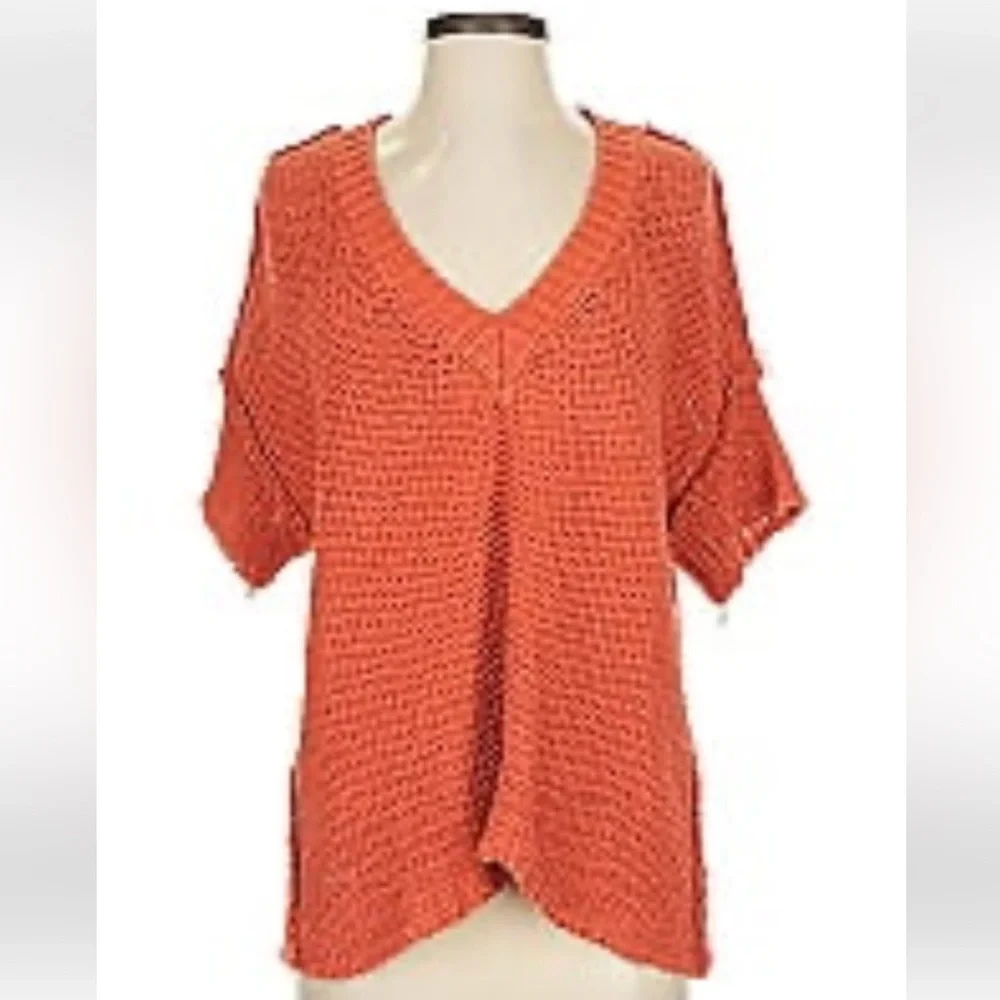 Free People Beach Terracotta Knit V-Neck Sweater Top XS - Picture 2 of 10